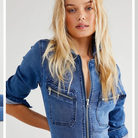 FP Lennox Racer Jumpsuit Utility Jean Denim Zip zip M Med Pockets - Picture 2 of 15